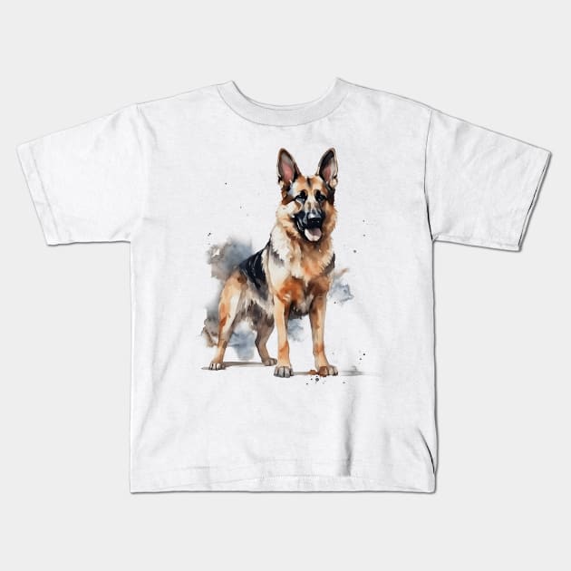 German Shepherd Watercolor Style Kids T-Shirt by Gadsengarland.Art